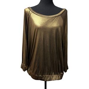 Rachel Roy Gold Metallic Blouse Large Dolman Sleeve Glam Top